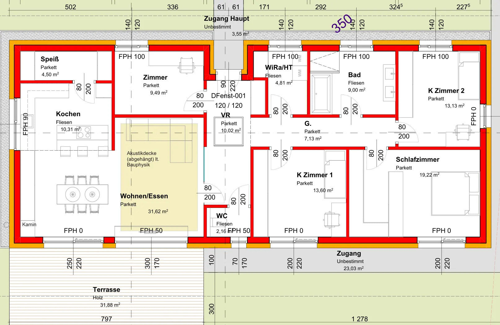 Grundriss Erdgeschoss eines Einfamilienhauses, Grundlage für die WLAN-Planung