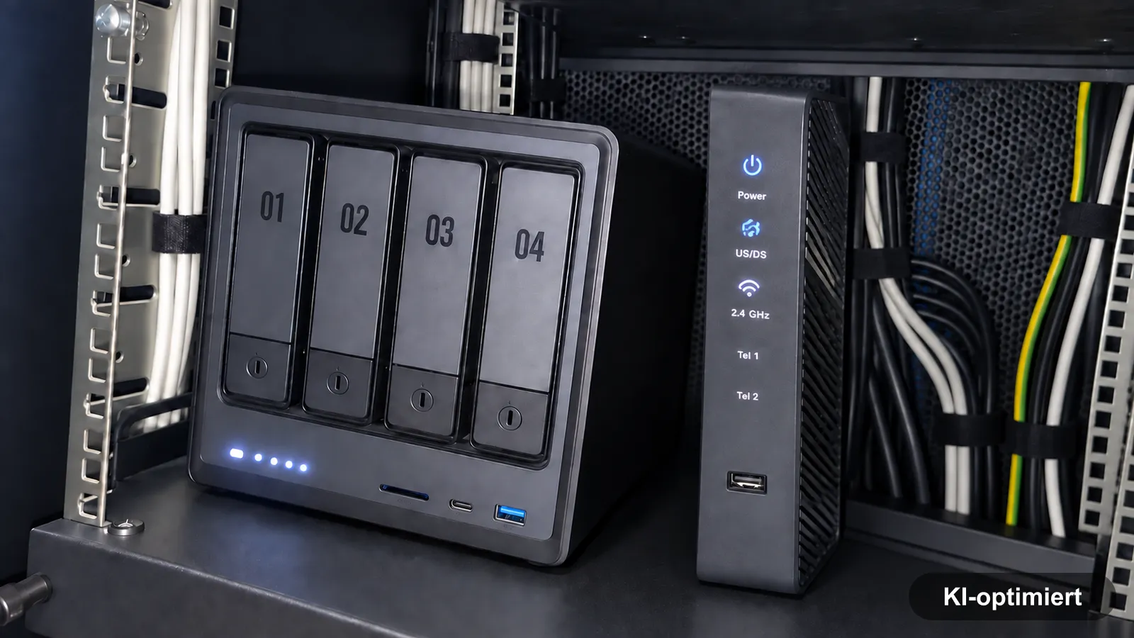 NAS-Server und Provider-Router im Netzwerkschrank