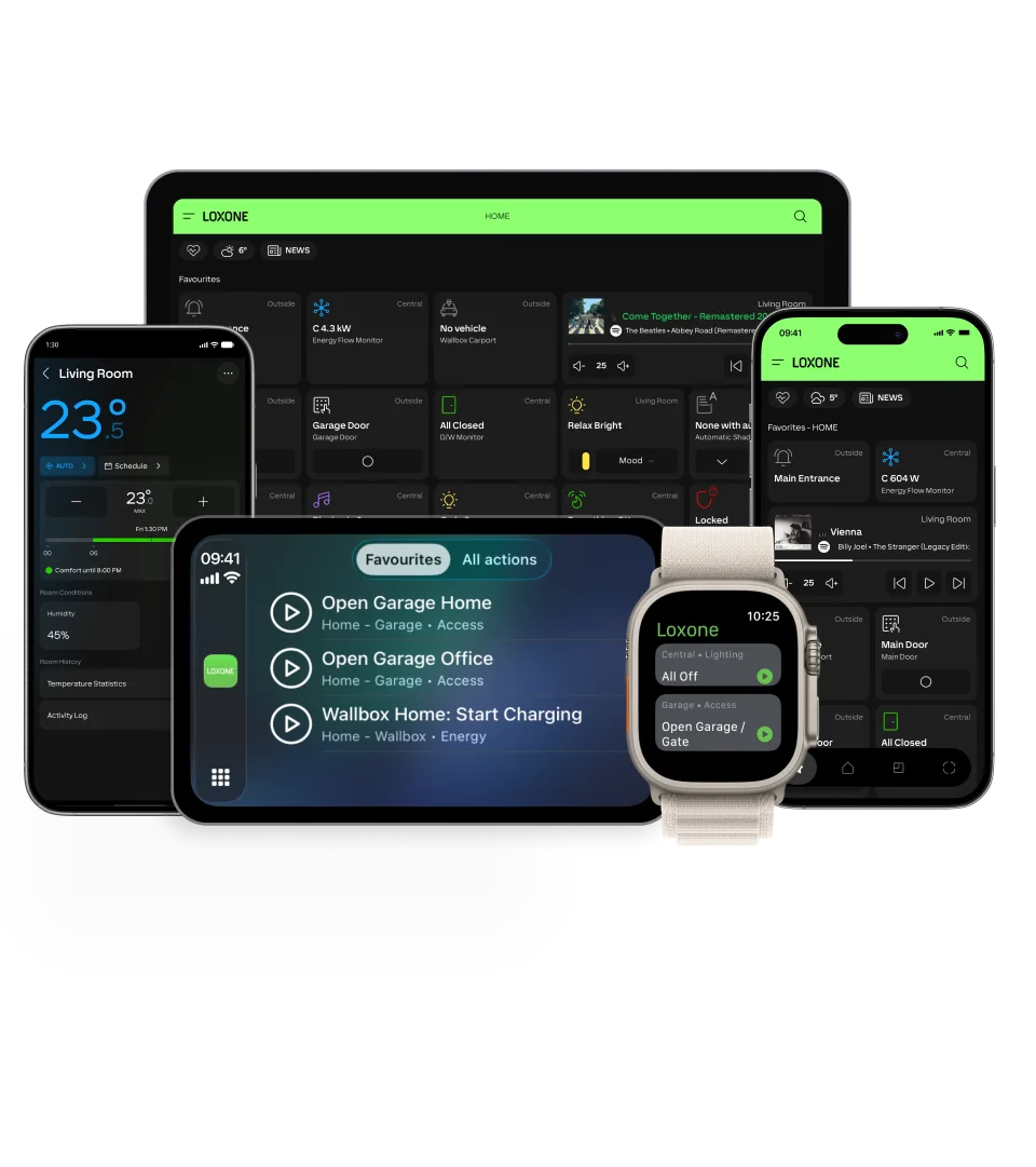 Loxone App auf Tablet, Handy, Wandtablet und Smartwatch